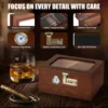 Cigar Humidor Cedar Wood Humidor Cigar Box Glass Top Desktop Humidor with Front Hygrometer Humidifier Divider Accessories Drawer 3