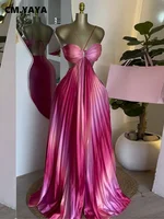 CM.YAYA 2025 Elegant Sleeveless Sweet Strapless Gradient Floor-Length Long Women Dress Beach Party Evening Sexy Pleated Dresses