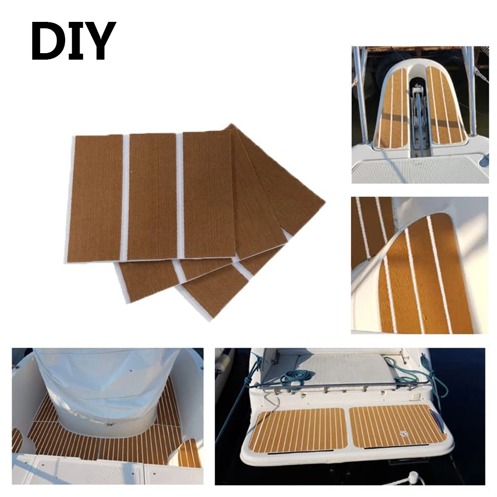 Boat Deck Mat 2400x550x5mm EVA Foam Faux Teak Brown Anti Skid Self Adhesive Vehicle Pad