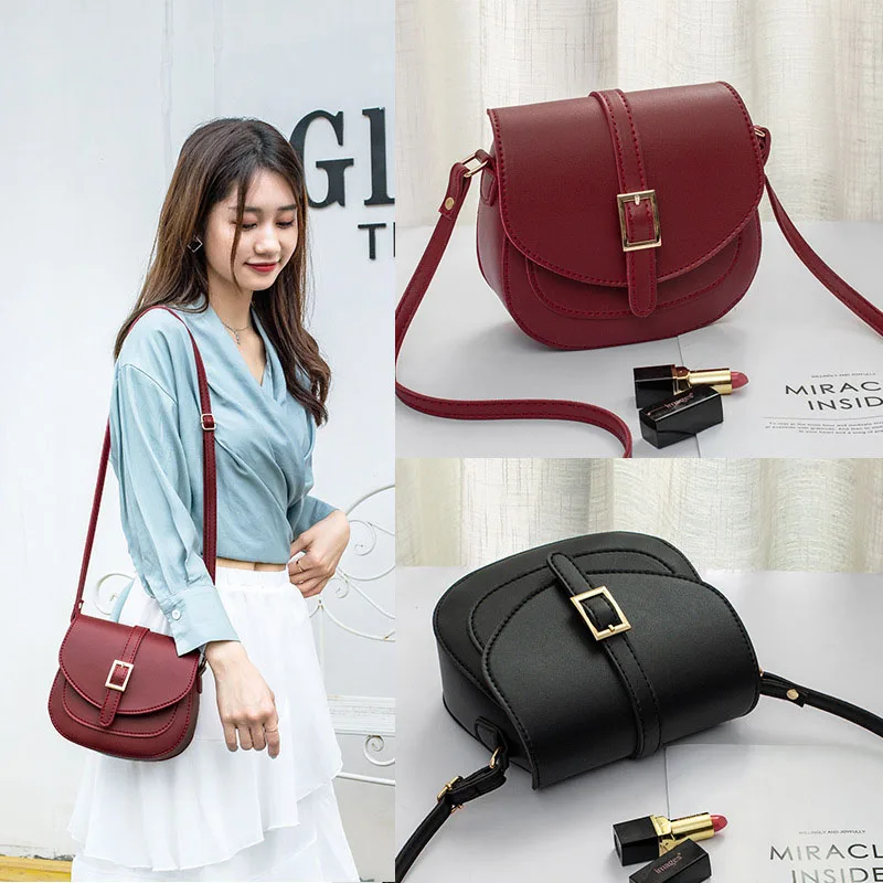 

Korean Simple Women's Saddle Bags Fashionable New Pu Leather Female Shoulder Pack Mobile Phone Small Change Small Crossbody Bag