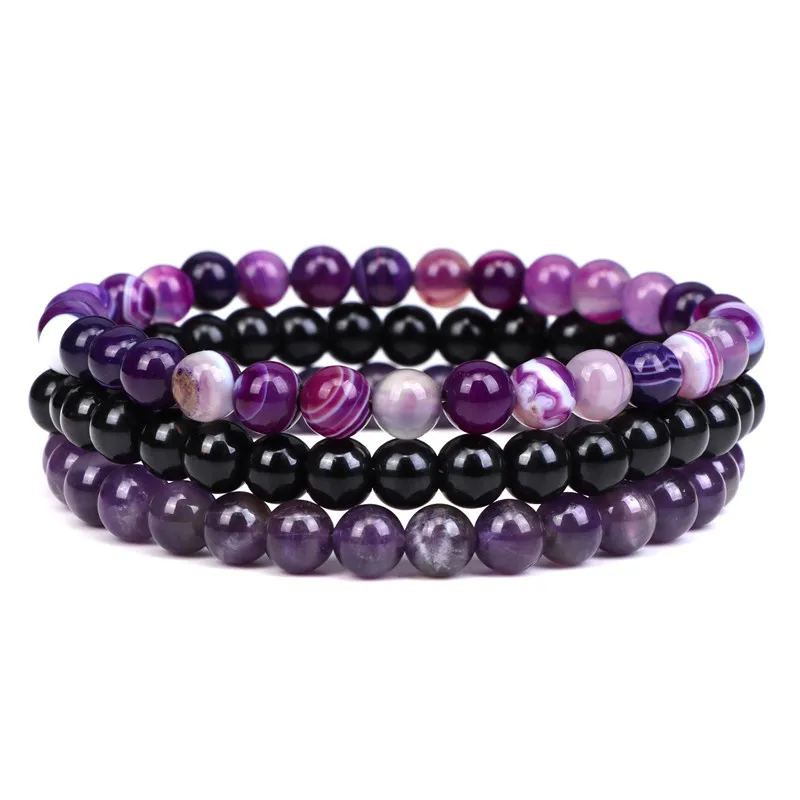 6mm Natural Stone Purple Agate Tiger's Eye Women's Bracelet Handmade Semi-precious Stone Ball Elastic Bracelet