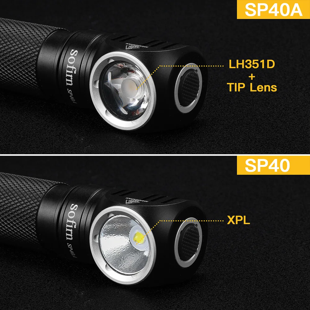Led flashlight Sofirn SP40A TIR optics rechargeable 1200lm 18650 18350 angle with magnet tail