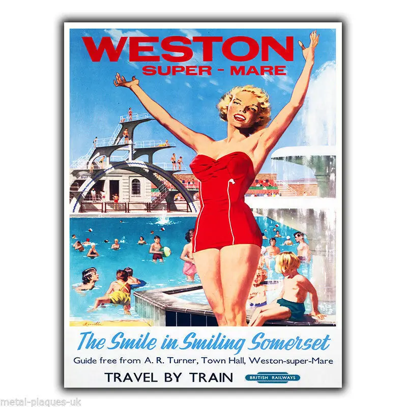 

Weston-супер-Маре Somerset винтажный Ретро-рекламный металлический настенный знак плакат