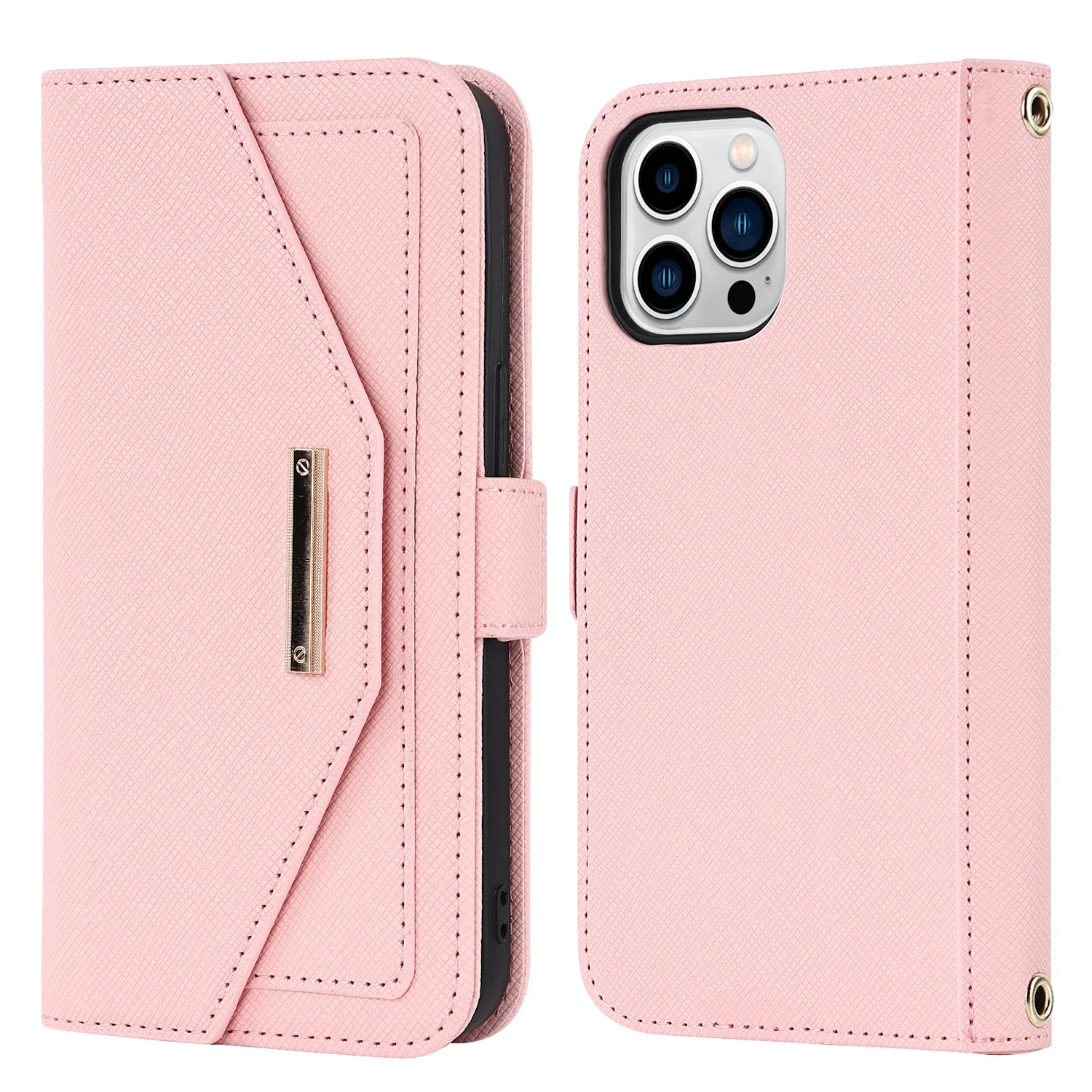 Lanyard Crossbody Wallet Case with Card Slots and Magnetic Stand Mirror Book Cover