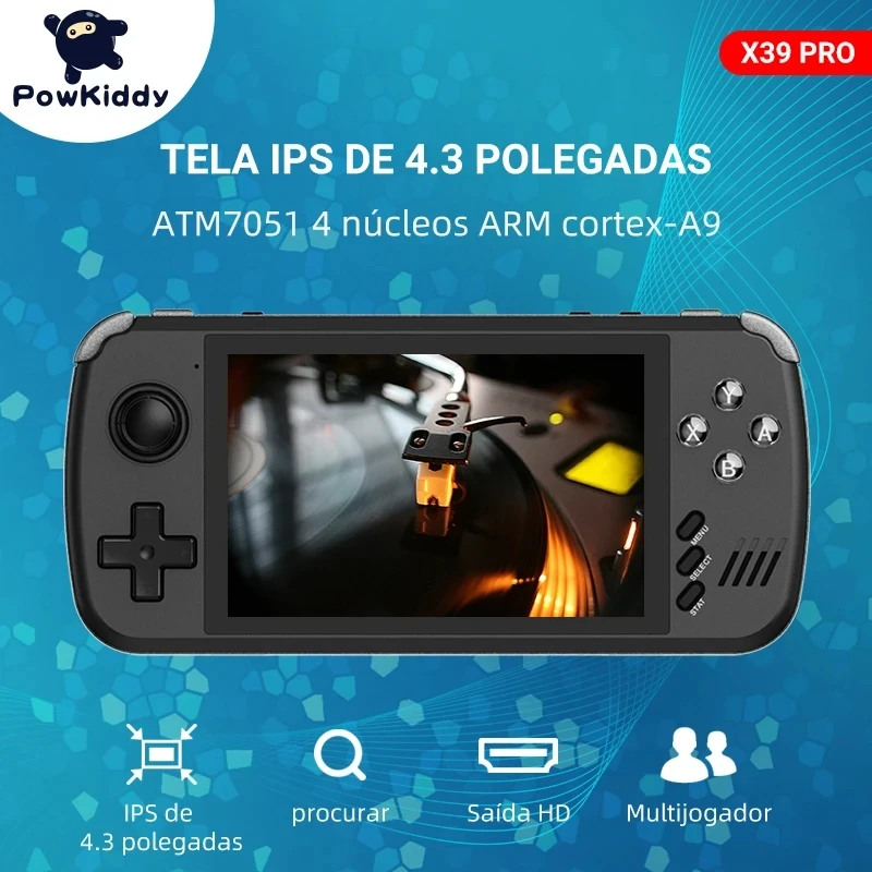 

POWKIDDY X39pro 4.3 Inch IPS Screen Handheld Video Game Console X39 Retro Game PS1 Support Wired Controllers Children's gifts