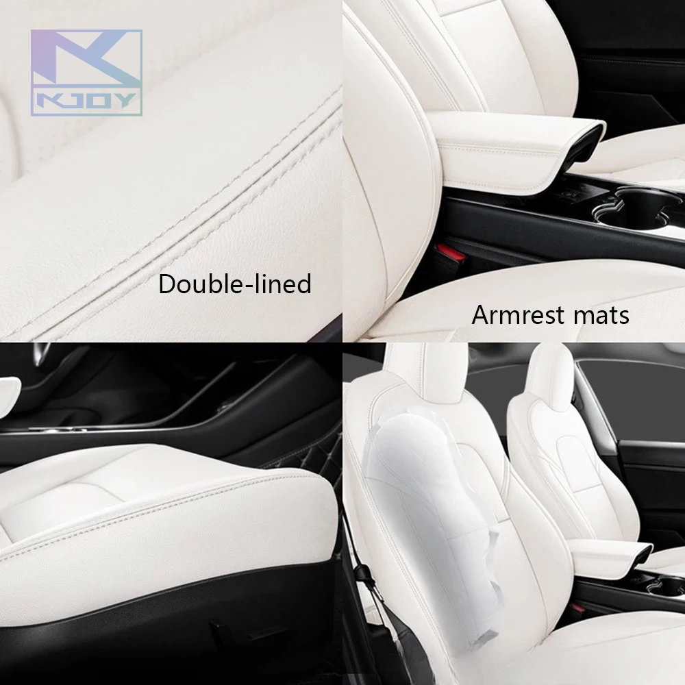 Universal Leather Seat Cover Set White Four Season Car Seat Protection Used For Tesla Model 3 Y  Interior Accessories