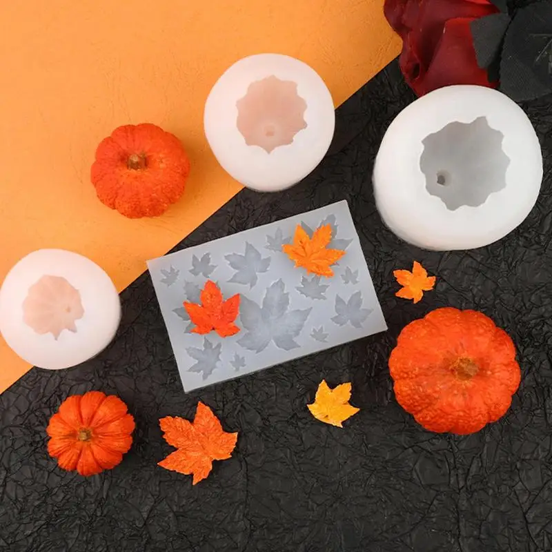 Fall Candle Molds 3D Pumpkin Maple Leaves Cookie Molds Candle Making Kit Fall Decor Making Accessories for Crafting Baking