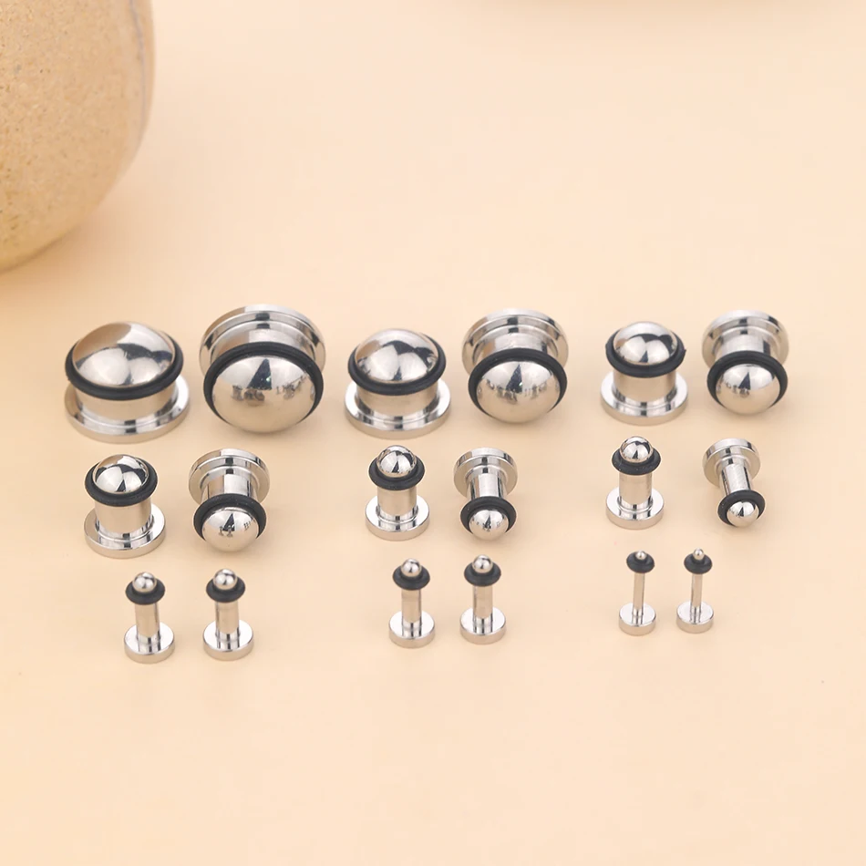 2Pcs 거울 표면 실린더 귀 플러그 외과 강철 귀 게이지 확장기 들것 귀 테이퍼 바디 피어 싱 쥬얼리 1.6mm-16mm
