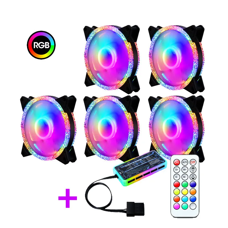 

RGB Computer Case Fan With controller 3/4pin 12CM computer fan Silent Cooling Fan for PC Cabinet Radiator Cases aurora mute fan