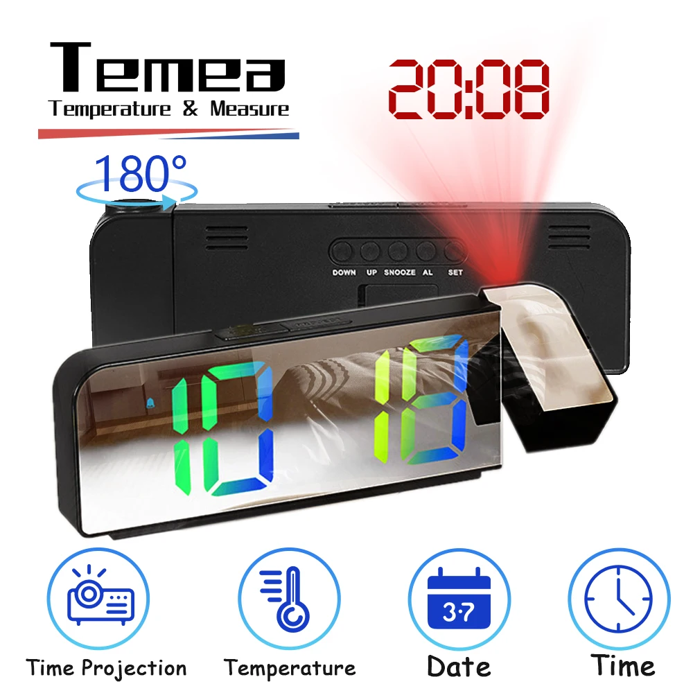Tanie 180° Rotation LED Digital Projection Alarm Clock Electronic