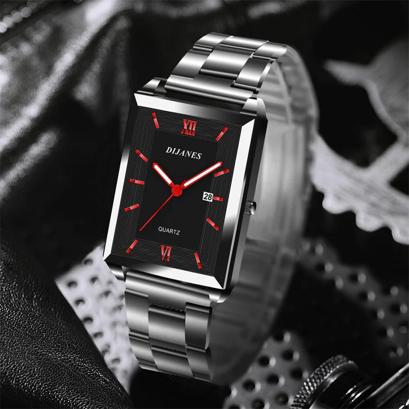 Fashion Men's Calendar Date Sport Casual Leather Wristwatch Luxury Business Stainless Steel Quartz Watch for Man montre homme 2