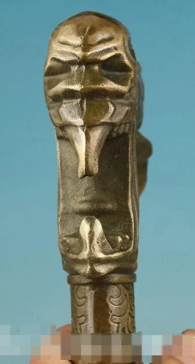 Gothic Bronze Handmade Carved evil person Statue Cane Walking Stick Head 2