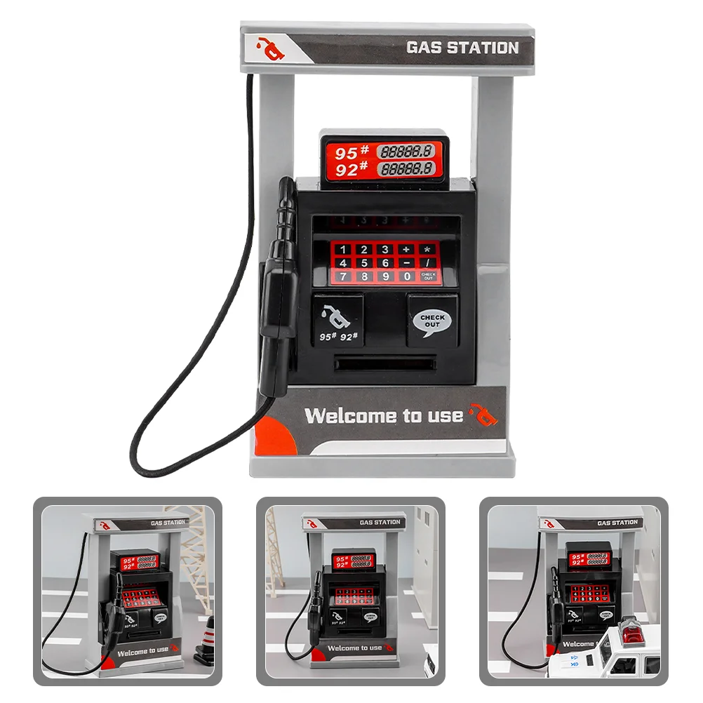 Mini Gas Station Toy Play House Simulation Plus 2 Roadblocks Children's Toys Boy Pump Miniature Decor