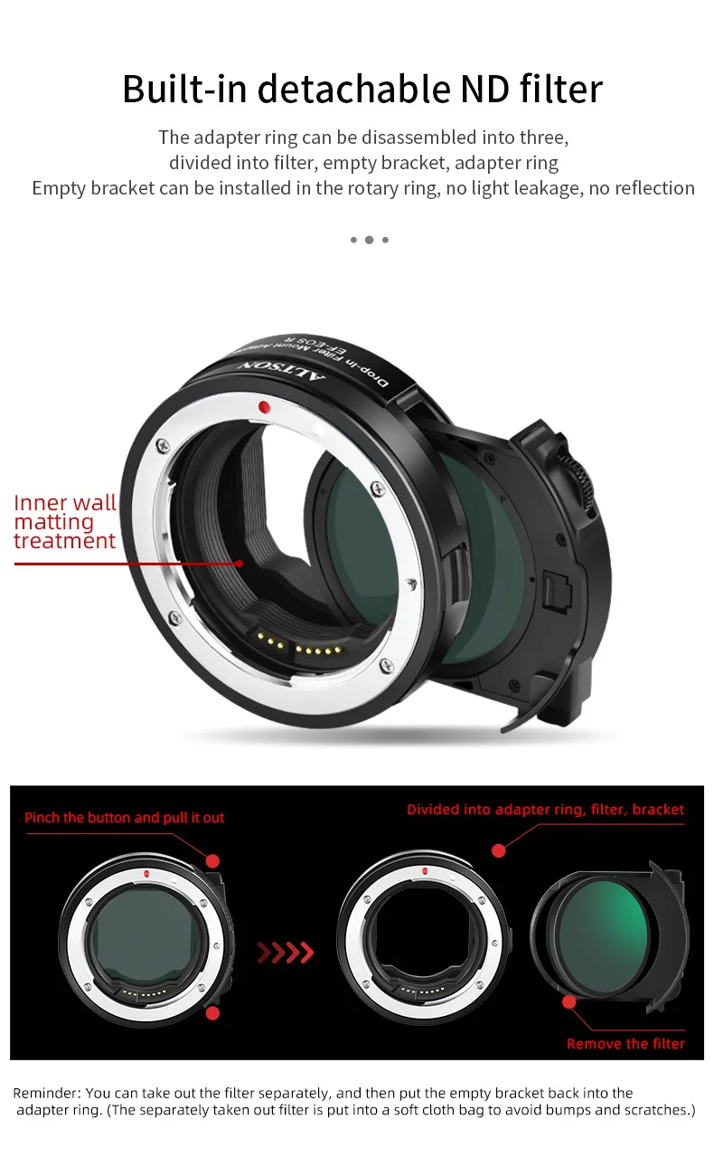Filtro Escurecimento ND, Canon EF e EF-S Mount, EF para Adaptador RF