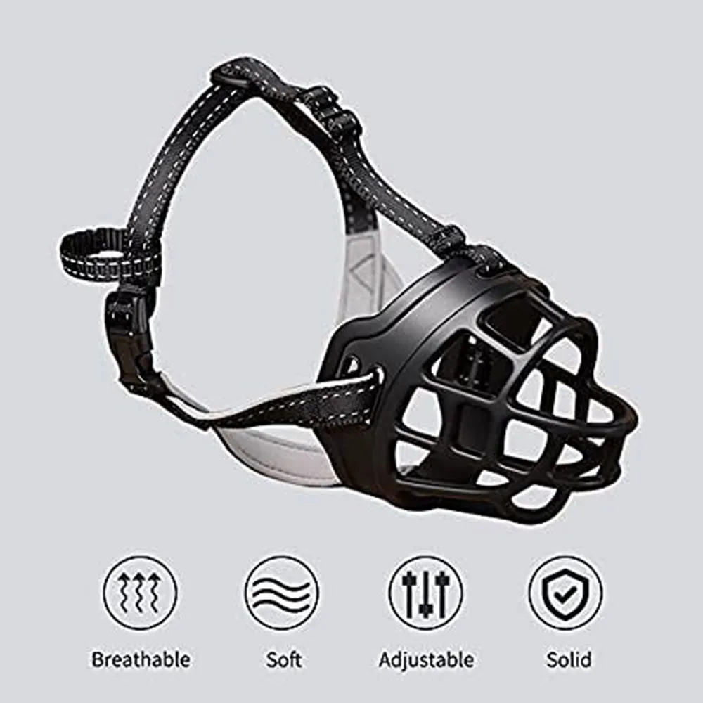 Reflective Dog Muzzle Adjustable Soft Padded Anti Biting Chewing & Licking Air Mesh Drinkable