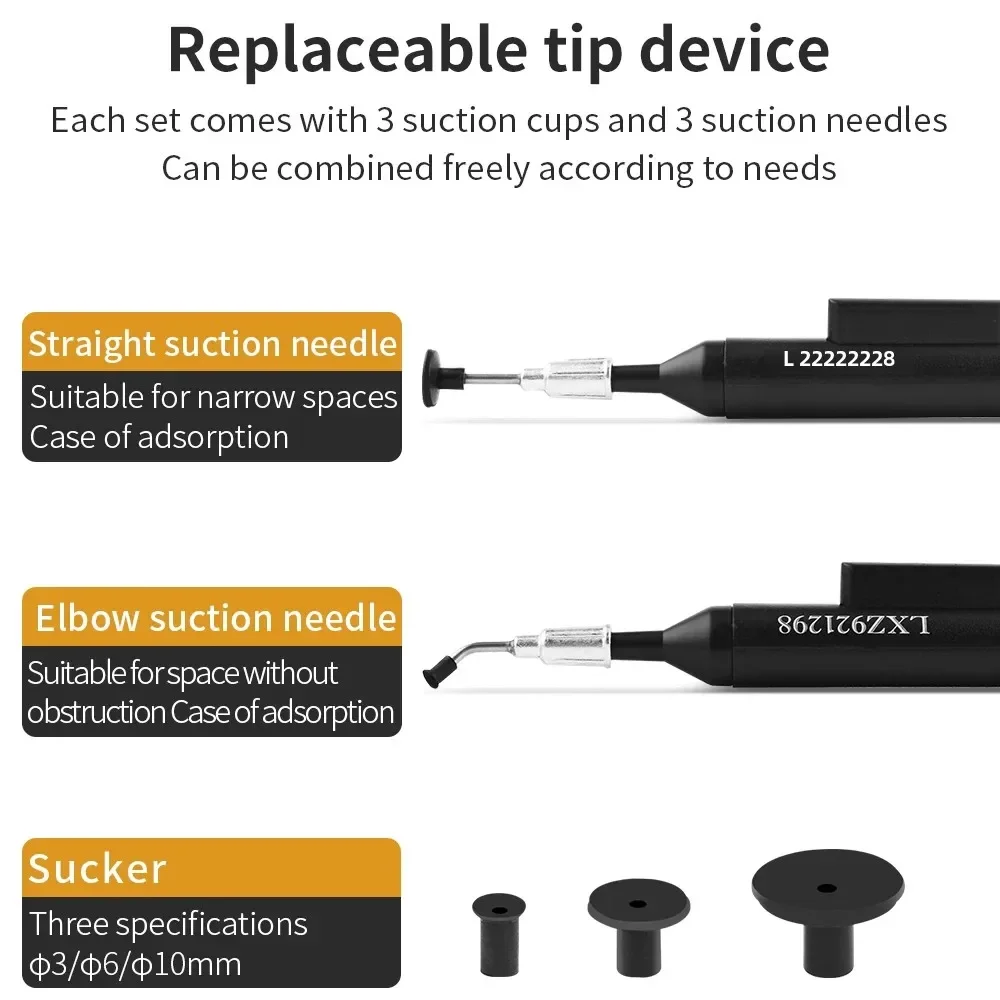 Vacuum Suction Pen Kit with 3 Sucker IC SMD Tweezers Pick Up Tool Remover Sucker Pump Solder Desoldering Sucking Pens