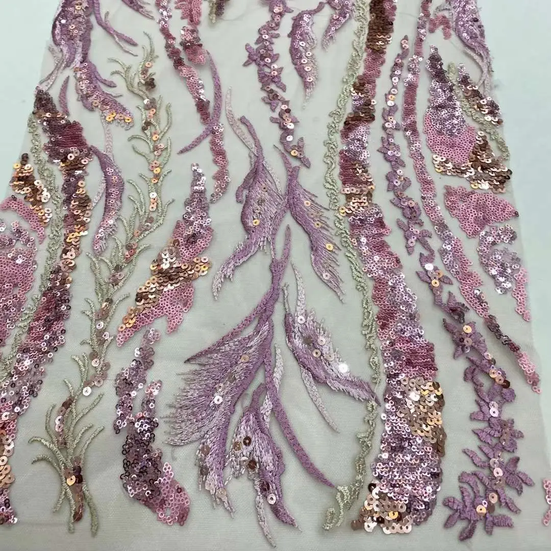 

High quality Crystal sequins fabric African Nigeria Lace /sequins embroidery French tulle net lace for Evening dresses.weddings