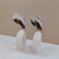 New design training easy to grip Elbow fork spoon short handle learn artifact silicone Baby 316 stainless steel fork spoons 2