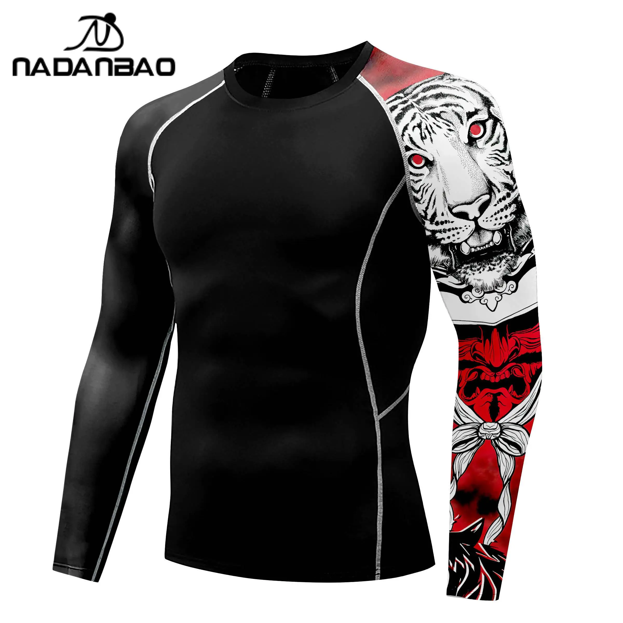 Nadanbao Rash Guard Quick Drying Long Sleeve Surfing Wetsuit For Men Gym Shirts Fitness T-Shirt Summer Swimwear Swimming Top Male Clothes