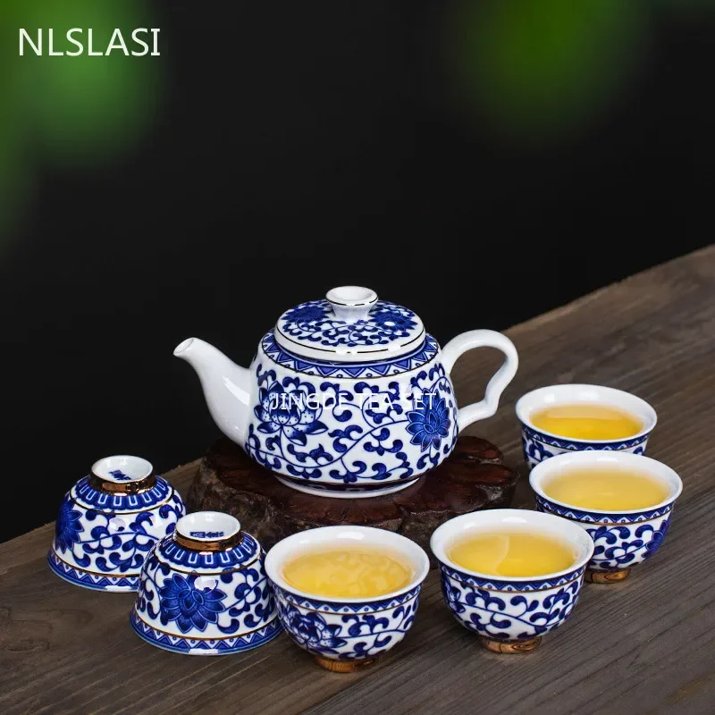 Hoobar Chinese Kungfu Tea set portatile set di tazza da tè in ceramica fatta a mano Gongfu teiera kit con una borsa da viaggio 4 tazze White
