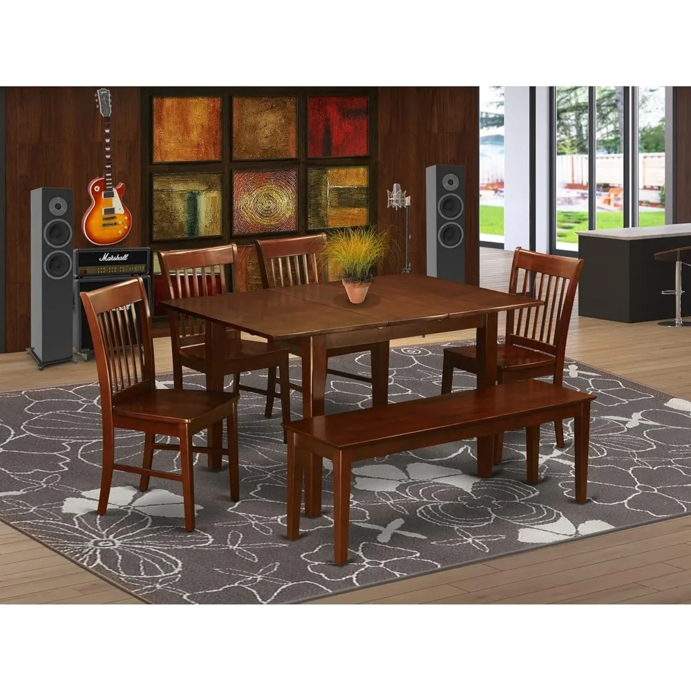6 Piece Dining Room Furniture Set Contains A Rectangle Kitchen Table with Butterfly Leaf and 4 Dining Chairs, Dining Tables
