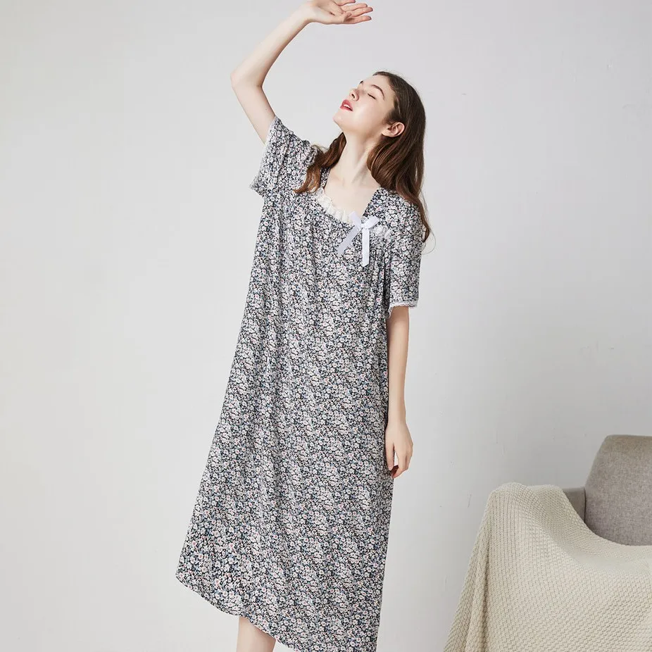 SummerWomenPrintFlowerNightDressRoyalPrincessLolitaNightgown
