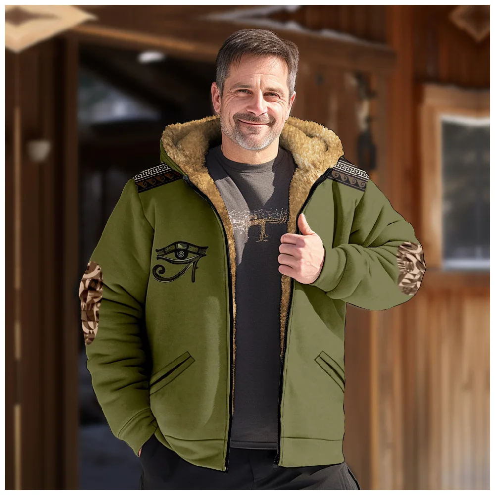 New Creative Pattern Hooded Sweater with Casual Printing Long Sleeve Zipper Sweater Thick Cotton Coat Winter