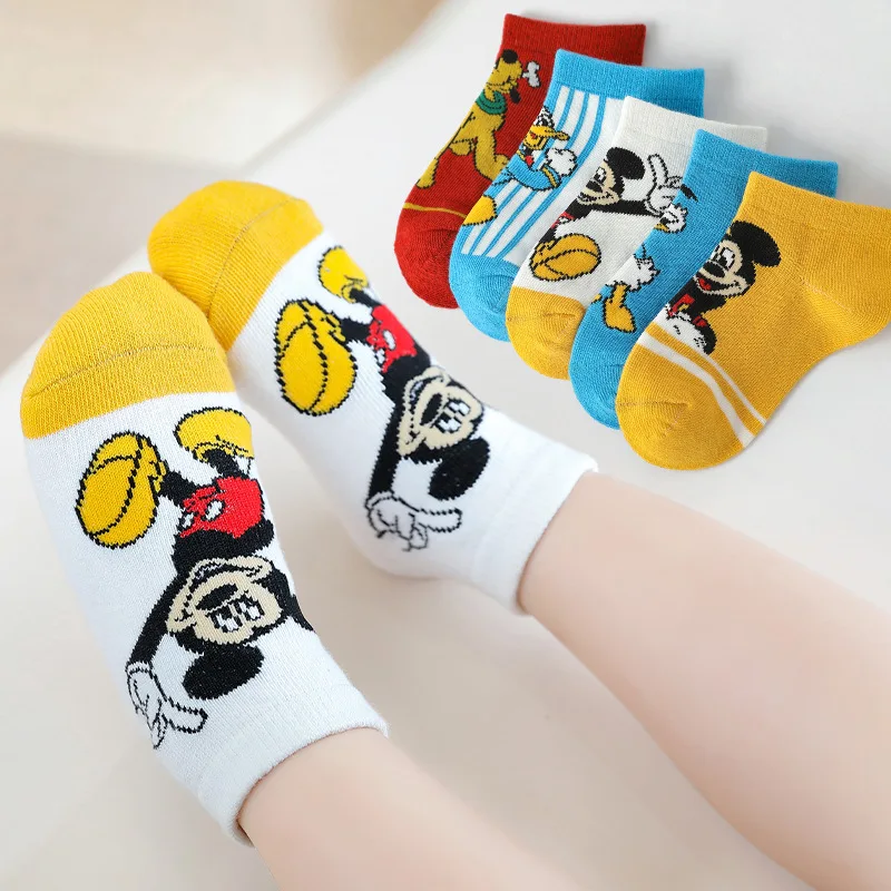 

5 Pairs Disney Mickey Mouse Baby Kids Short Cotton Socks Cartoon Children Socks Baby Boy Socks Kawaii Child Soft Gift Kids Girls