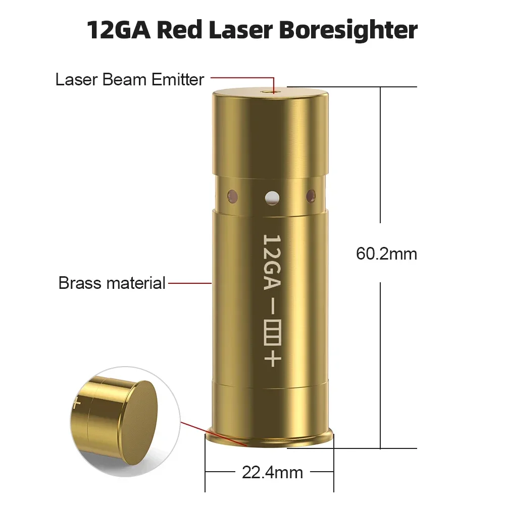 Laser Sight 12GA Red Laser Boresighter Cartridge Dot for Pistol Rifle Scope Hunting Training