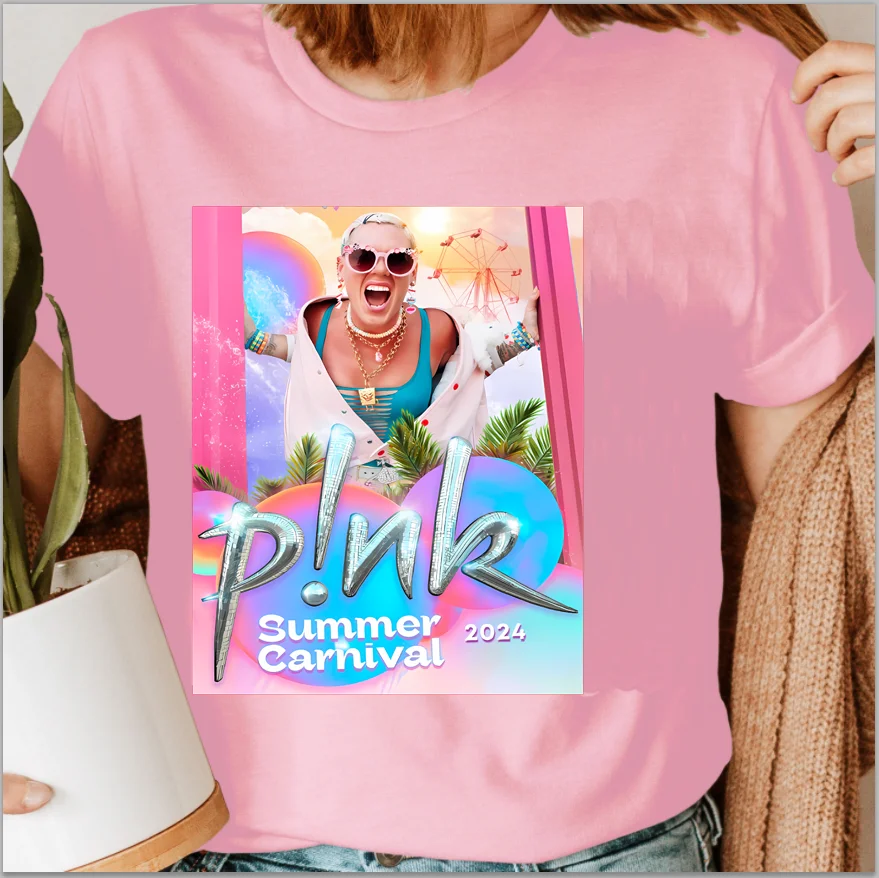 

100% Cotton P!nk Singer Summer Carnival 2024 Festival Uni T Shirt Men Women Pink Tshirt Oversized T-shirt Fashion Woman Tops