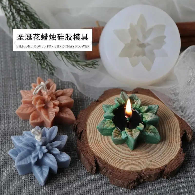 Christmas Aromatherapy Candle Mold Christmas Flower Silicone Mold Resin Molds Cake Decorating Handmade Soap Mold Candle Making