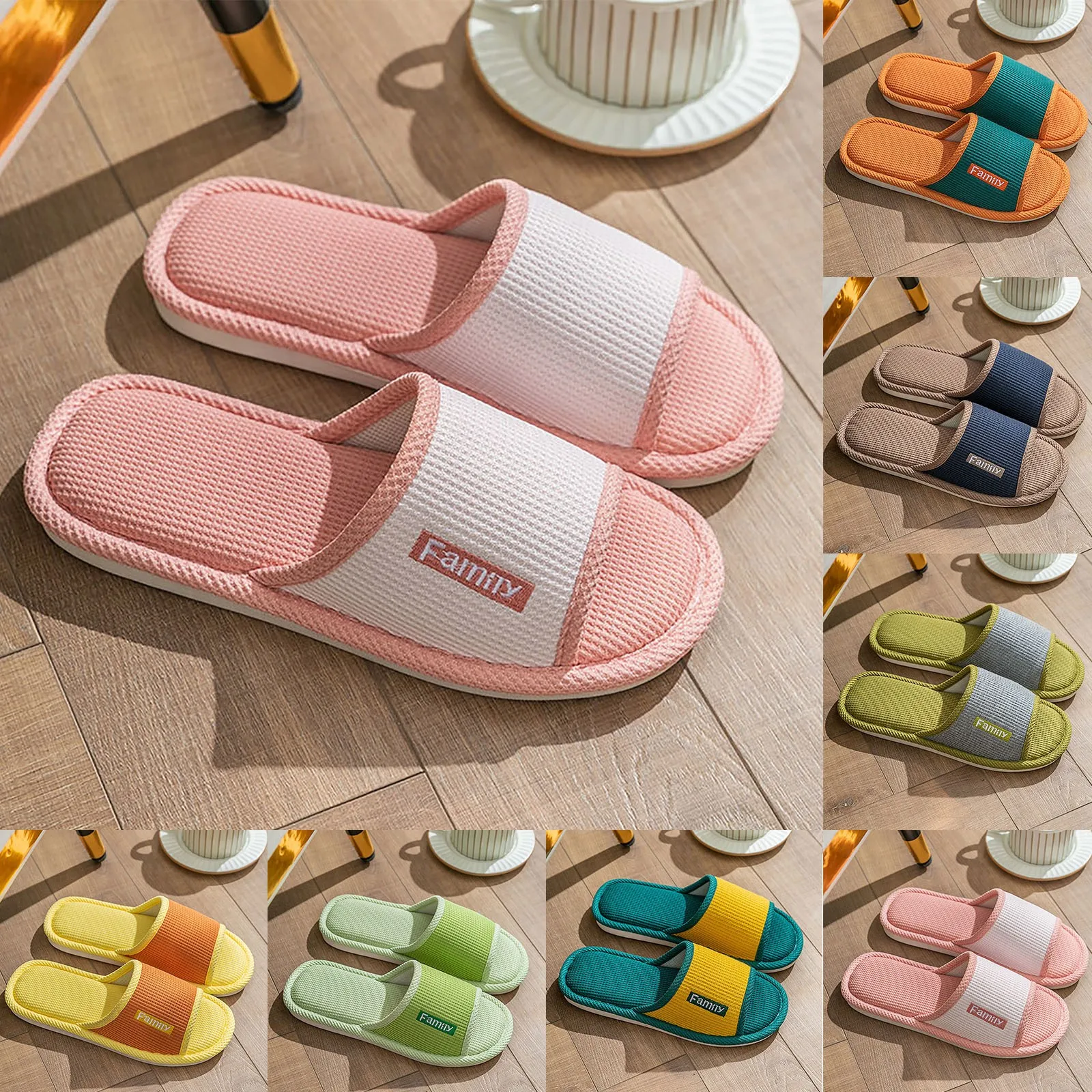 

Women Indoor Slippers Linen Floor Flat Shoes Comfort Anti-slip Open Toe Home Slippers Four Seasons Unisex House Cotton Slides
