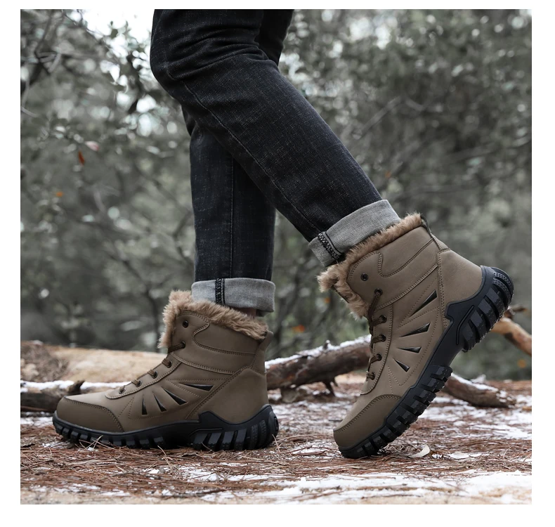 Fujeak Winter Warm Non-slip Snow Boots Tactical Military Boots Desert Combat Boots Waterproof Walking Shoes Cotton Shoes for Men