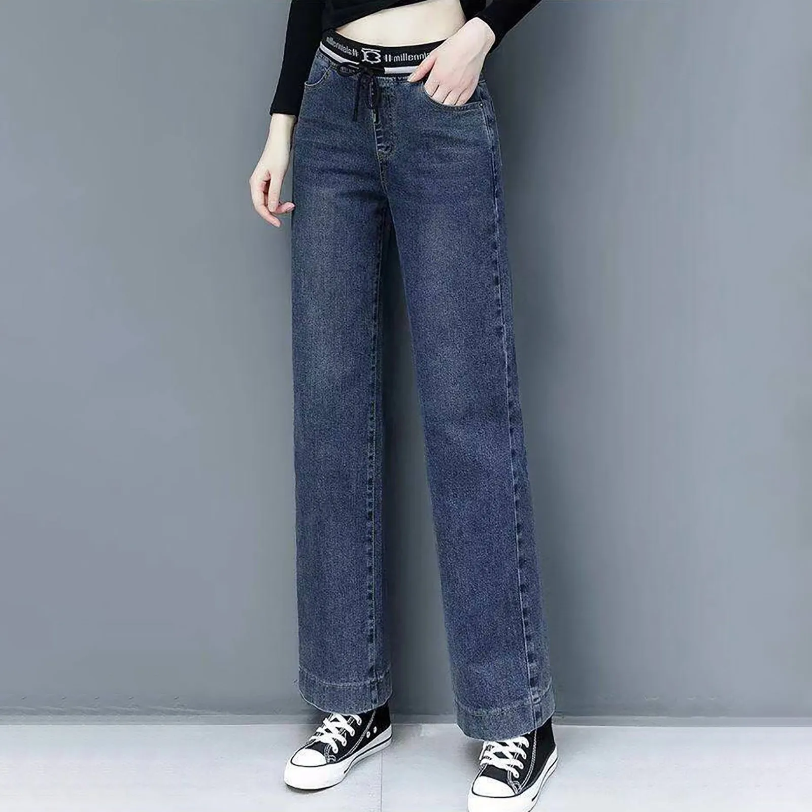 

Loose Fleece Lined Jeans Women's Autumn Winter Padded Thermal Denim Pants High Waist Stretchy Wide Leg Jeans Korean Streetwear