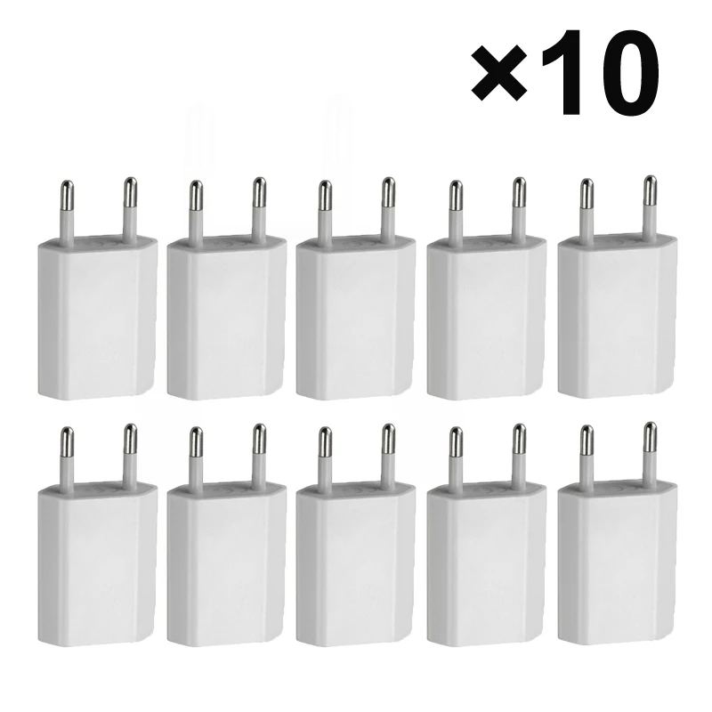 

10 шт./лот USB-кабель, настенное дорожное зарядное устройство, адаптер питания, европейская вилка для iPhone 11, 12 Pro, XS, X, 8, 7, 6 SE, 5S 5, 6 S, Samsung, USB-зарядные устройства