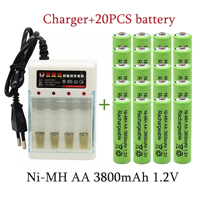 

New AA 1.2V 3800mAh battery Ni-MH rechargeable battery for Toy Remote control Rechargeable Batteries AA 1.2V battery+Charger