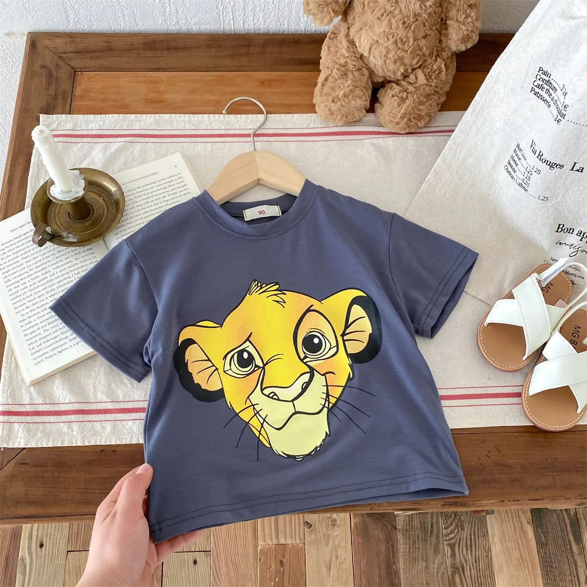 Simba Pattern Kids T-shirt Summer Clothing Fashion Boys Clothes Short Sleeve Tees Cartoon Cute Baby Children T Shirts 9m-6y 6