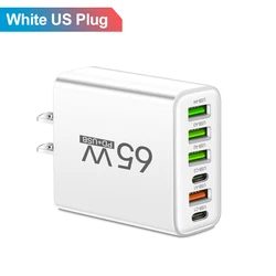65W Multi - Port USB - C Fast Charging Wall Charger - US Plug White