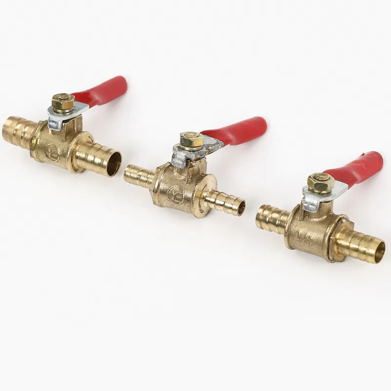 

6mm 8mm 10mm 12mm red handle small Valve Hose Barb Inline Brass Water Oil Air Gas Fuel Line Shutoff Ball Valve Pipe Fittings