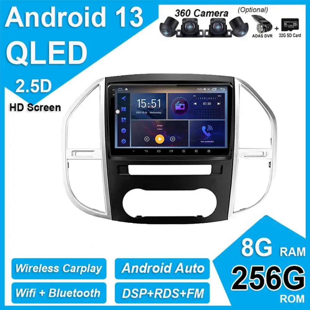 

QLED Android 13 для Mercedes Benz GLK - Class X204 2012 - 2015 автомобильный радиоплеер Carplay видео GPS навигация Мультимедиа