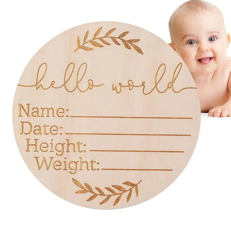 1pcs Baby Announcement Sign Wooden Plaque Keepsake Baby Engraved Vine Name Reveal Sign Commemorative Photos Shooting Props