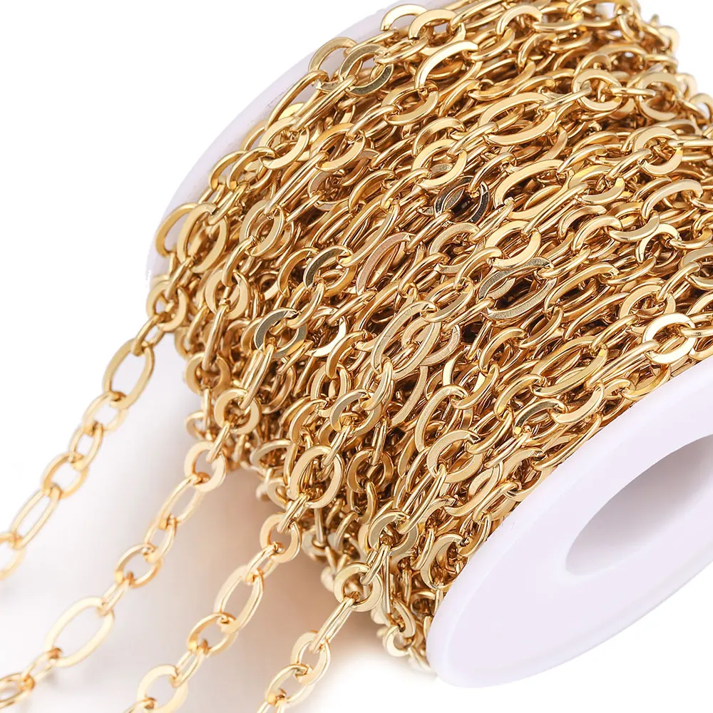 

1M Width 5mmStainless Steel Plated Gold Curb Chain Roll NK 1:3 Cuban Chains for DIY Necklace Jewelry Making Supplies Wholesale