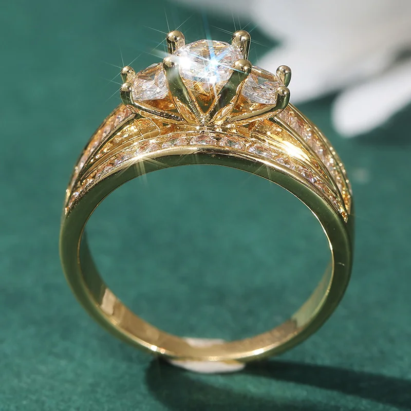 Gorgeous Three-Row Inlaid Synthetic Zirconia Engagement Ring for Women Fashion Sparkling Anniversary Wedding Jewelry Accessories - 4