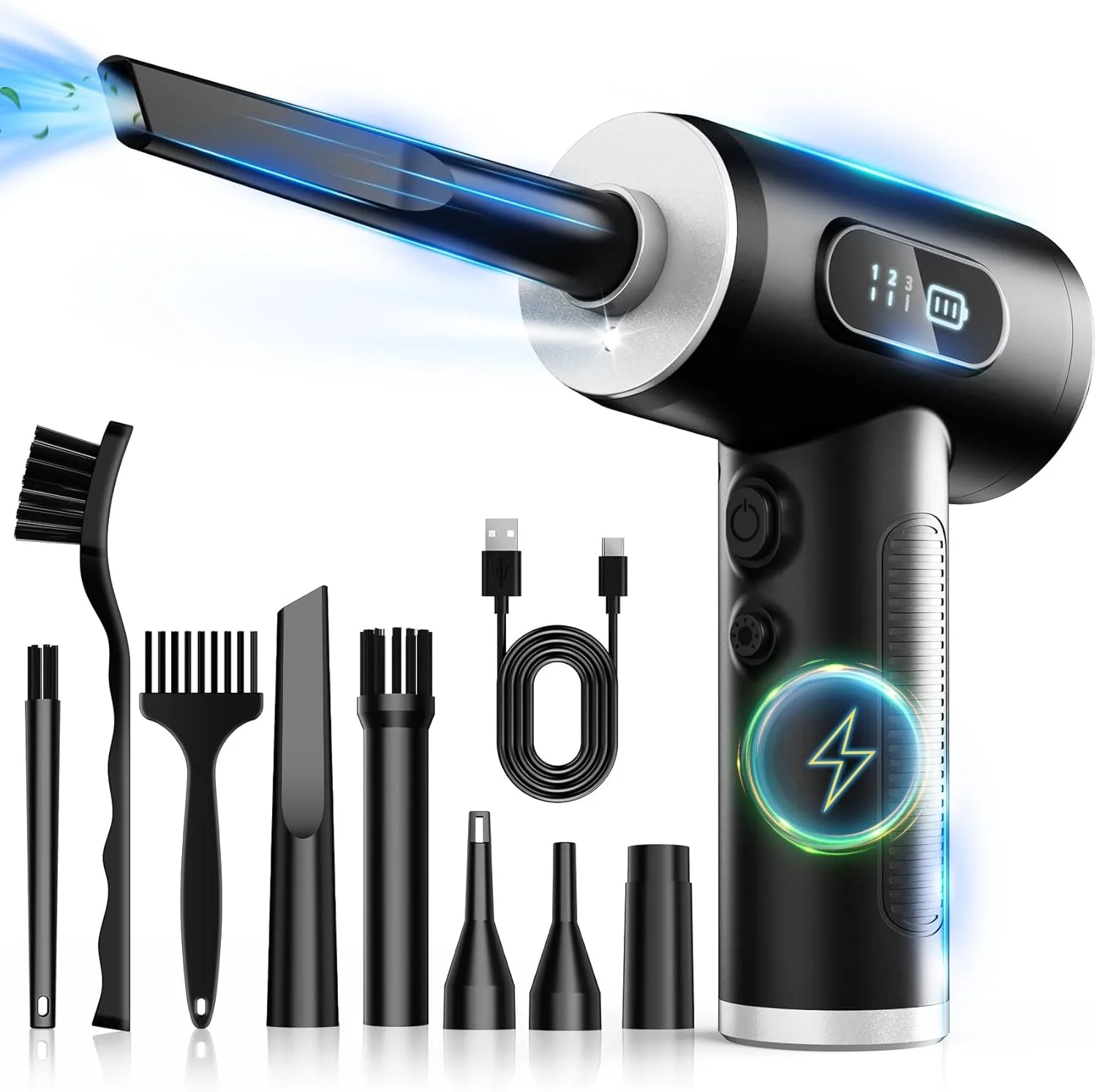 Compressed Air Duster-3 Gear Adjustable 100000RPM Electric Air Duster with LED Light, Rechargeable Cordless Blower