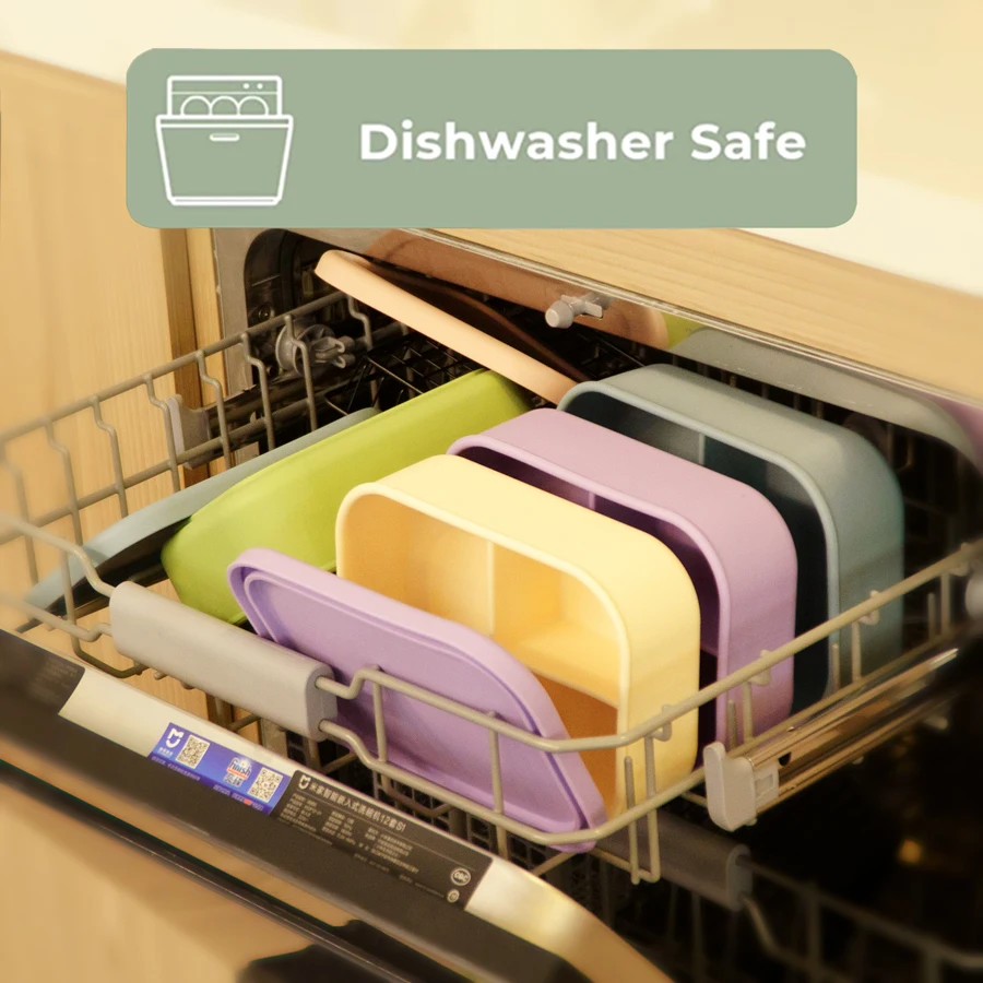 1PCS Baby Silicone Tableware Fruit Bento Box With Lid Students Portable Compartmentalized Storage Silicone Fresh-keeping Bowl 5