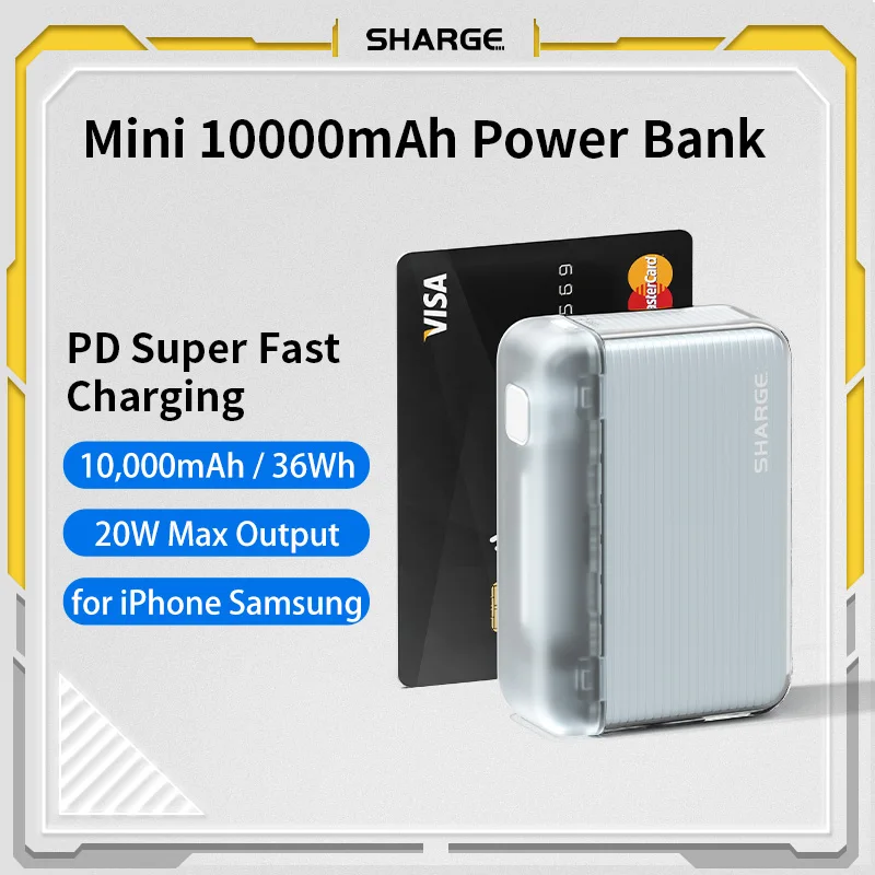 

SHARGE Power Bank 10000mAh Smallest Mini 20W USB-C Fast Charging Power Bank Dual Interface Output Charging for iPhone 15 Samsung