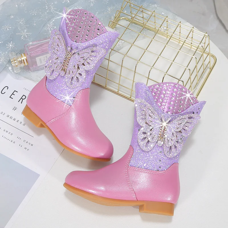 

niu girl sequin thermal fleeced shoes kid anti slip wedding dance party princess boots