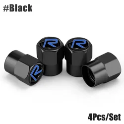 Premium Metal Tire Valve Caps - Stylish Car Wheel Stem Covers (Set of 4) (Black)