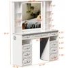 Dressing Table, Vanity Desk with Mirror and Lights, Makeup Vanity Desk with Facial Mask Box, with Bluetooth Speaker 3