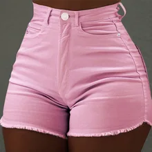 

Cotton Stretchy High Waist Jean Shorts Woman Summer 2022 Casual Sweat With Pocket Zipper White Black Cuffed Denim Shorts